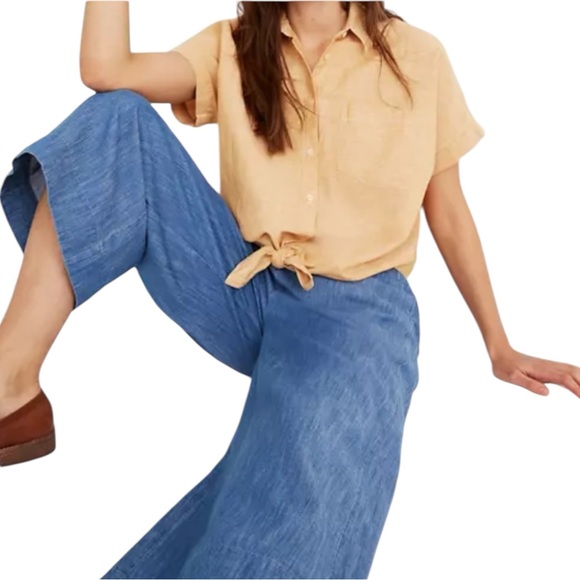 MADEWELL Huston Linen Blend Wide-Leg Crop Pants in Chambray Blue Size Large - Picture 11 of 11